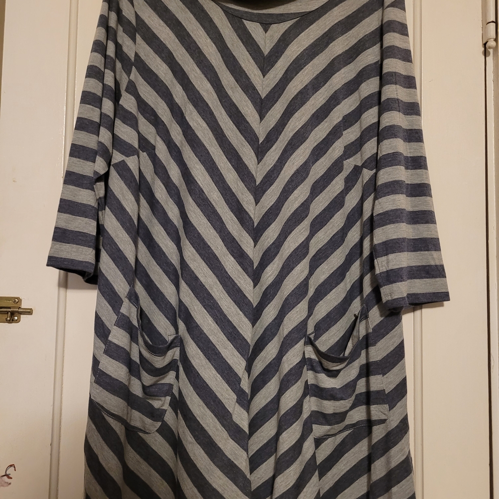 Avenue Charcoal and Light Gray Striped Blouse